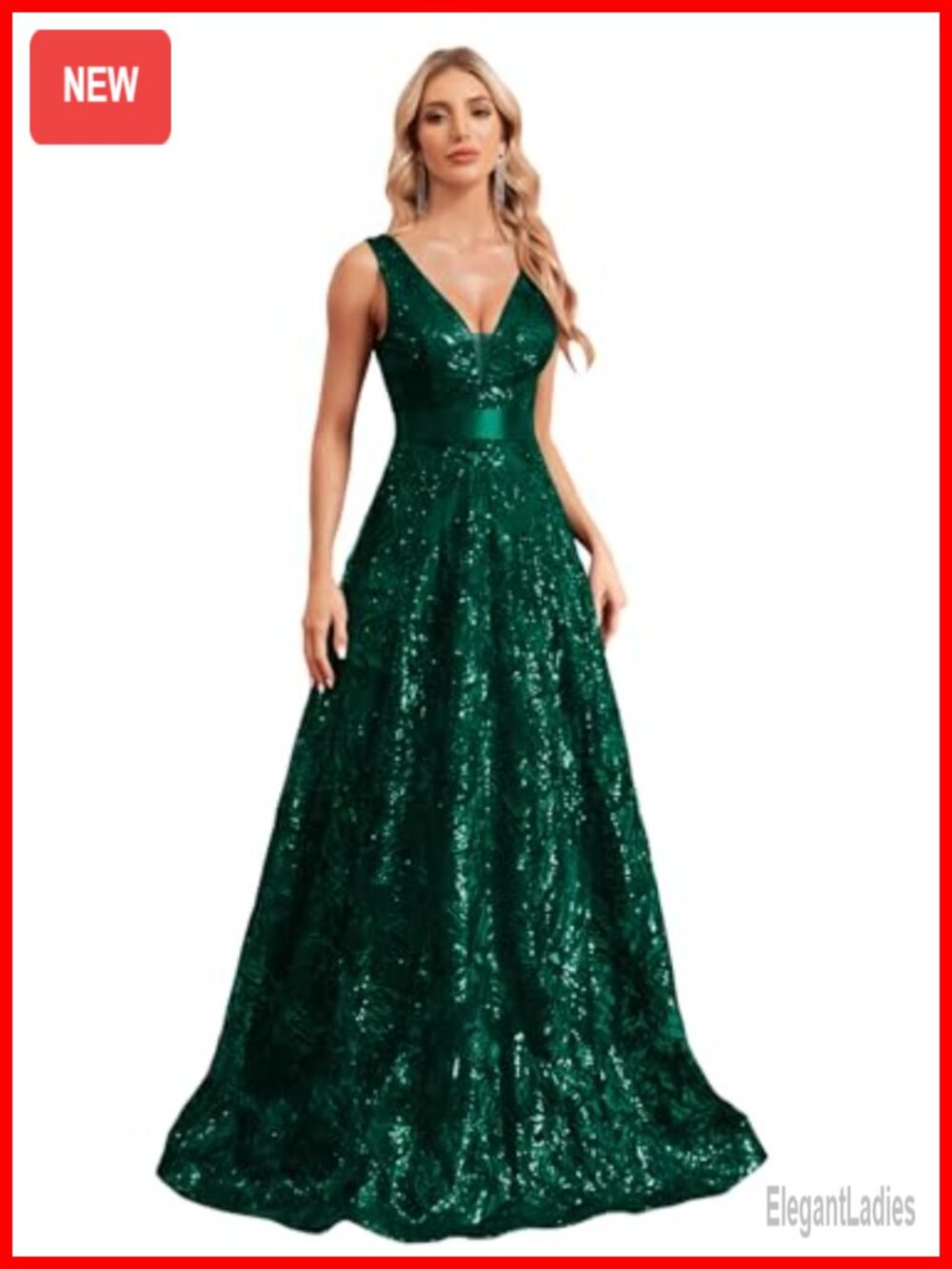 Sleeveless Sequin Embroidered A-Line Formal Evening Gown Prom Dress